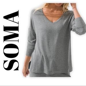 Soma Blouse Womens Loungewear Long Sleeve Top Stretch V Neck Soft Gray Medium